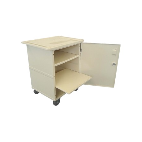 CARRO EM FIBERGLASS PARA TRANSPORTE - 01 PORTA 03 PRATELEIRAS RODÍZIOS 04"